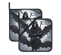 Set di 2 presine resistenti al calore, resistenti al calore, con pipistrello, luna morte, presine, lavabili, per cucina, sottopentola quadrato con passanti per appenderli, tappetini caldi per barbecue