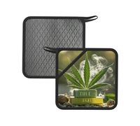 Set di 2 presine resistenti al calore, resistenti al calore, presine per marijuana, erbacce e marijuana, in morbido cotone, antiscivolo, in silicone, per cucina, forno, barbecue, accessori da cucina