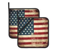 Set di 2 presine vintage con stampa bandiera americana americana, resistenti al calore, impermeabili, facili da pulire, per cucina, forno, barbecue, inaugurazione della casa