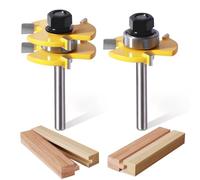 Set di 2 punte per fresa a linguetta e scanalatura, gambo da 1/4, 3 denti regolabili a forma di T, punte per fresa per legno, punte per fresa per sega, punta per fresa a codolo, punta per router a