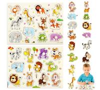 Set di 2 puzzle in legno da 1 anno, puzzle in legno a partire da 1 anno con animali della giungla, puzzle in legno, puzzle ideale per bambini a partire da 1 anno, regalo per bambini