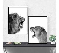Set di 2 Quadri Animali Bianco e Nero Tigre Leone Stampe da Parete Moderne Poster Decorativo Camera da Letto Soggiorno Tela 30x40 no Cornice
