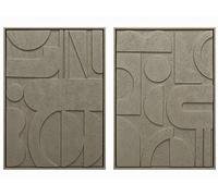 Set di 2 Quadri Stile Moderno Astratto 3D Colore Bianco Sabbia 50x3x70 cm