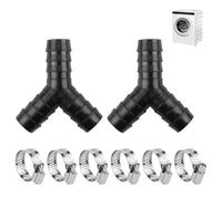Set di 2 Raccordo a Y a 2 vie per Tubi, Adattatore di scarico per lavastoviglie e lavatrice, Include 6 Fascette Stringitubo, Resistente al Calore e ai Prodotti Chimici, Adatto a Tubi da 20mm