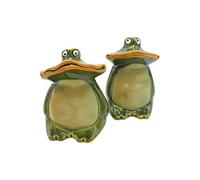 Set di 2 rane decorative, rane larghe, statuetta da giardino, rane per giardino, terrazza o stagno, statuette a rana in ceramica, sedute, smaltate in verde scuro, dimensioni: 7 x 7 x 10 cm (L x P x A)