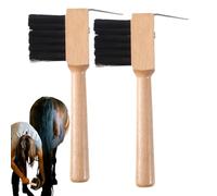 Set di 2 raschietti per zoccoli con spazzola - Attrezzo per la cura degli zoccoli con manico in legno per la rimozione di sporco, fango e pietre fisse