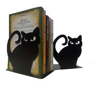 Set di 2 reggilibri decorativi a forma di gatto in metallo Nero
