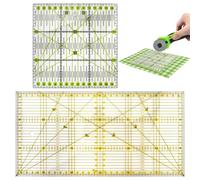 Set di 2 Righelli per Patchwork Universale Set, Righello Preciso Adatto al Quilting in Acrilico Trasparente, Righelli Quadrati da Trapuntatura da Sartoria con Angolato per Taglio Preciso, Cucito