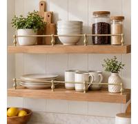 Set di 2 ringhiere per mensola in ottone,protezione anticaduta per scaffale | Protezione efficace per mensole e ripiani, elegante design in ottone(Bowling Pin,35in/88.9cm)