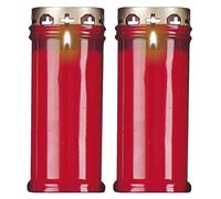 Set Di 2 Rosso Candele Pilastro Ricordo Regalo Con Antivento Cappello - 16cm