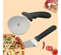 Set di 2 rotelle per pizza e paletta per pizza in acciaio inox, ideale per torta, pizza o torta.