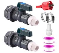 Set di 2 rubinetti da 3/4", in PVC, per serbatoio dell'acqua piovana, per acquari, piscine con raccordo a paratia, adattatore per tubo e apertura a foro (25 + 16 mm)
