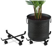Relaxdays Carrello Portavasi, Set da 2, Allungabile, Interni e Esterni, con Freni, per vasi Ø fino 43 cm, Metallo, Nero