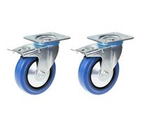 Set Di 2 Rulli Girevoli Blue In Gomma Con Freno Capacità 400KG 125Mm 5"
