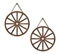 Set di 2 ruote decorative in legno, stile vintage vecchio western da appendere alla parete, con bordo in acciaio, decorazione per casa, giardino, bar, studio, garage, camera da letto, cucina, patio