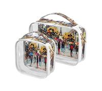 Set di 2 sacchetti da toeletta trasparenti da viaggio acquerello della Torre Eiffel di Parigi per donne uomini e ragazze, Beauty case a tema Francia Parigi per gli articoli da toeletta multicolore,