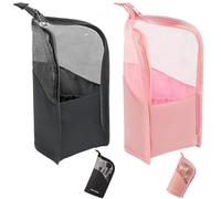 Set di 2 sacchetti impermeabili per trucchi, da viaggio, portapenne, organizer multiplo per pennelli da trucco e matite cosmetiche, con chiusura lampo e maniglia per il trasporto (nero/rosa)
