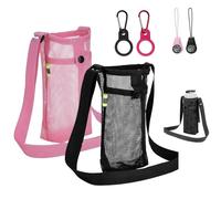 Set di 2 sacchetti per borraccia in rete, porta borraccia con tracolla regolabile, include 2 fascette per bottiglia e 2 bussole, ideale per escursionismo, mountain bike, viaggi, campeggio