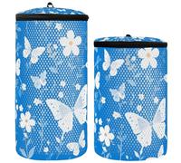 Set di 2 sacchetti per il lavaggio delle scarpe, con fiori e farfalle, blu e bianchi