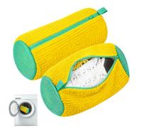 Set di 2 sacchetti per lavaggio scarpe con setole lunghe, solo per scarpe da ginnastica e in tessuto (non per pelle!) - chiusura lampo YKK, delicato ed efficace - giallo/grigio - 39 x 19 x 19 cm