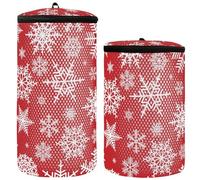 Set di 2 sacchetti per lavare le scarpe in lavatrice per scarpe da ginnastica in lavatrice, motivo natalizio con fiocchi di neve bianchi rossi e bianchi, Modello Di Natale Con Fiocchi Di Neve Bianche