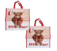 Set Di 2 Sacchetti Regalo Di Natale Grande Highland Cow - 44cm X 43cm