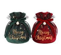 Set di 2 Sacchetti Regalo Natale in Velluto con Coulisse, Sacchetti Natalizi con Tulle e Perle per Mele di Natale, Caramelle e Regali, 14.5x16.5x10.5 cm, Rosso Bordeaux e Verde Scuro