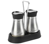 Set di 2 saliera e pepiera, con supporto, in acciaio inox e vetro, per cucina, cucina, campeggio (acciaio inossidabile)