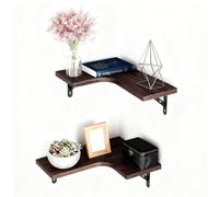 Set di 2 scaffali da parete a forma di L, scaffali angolari sospesi, scaffali da parete in legno, scaffali per la conservazione a parete, per soggiorno, camera da letto, cucina (marrone)