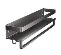 Set di 2 scaffali in acciaio al carbonio grigio per cucina e bagno, dotati di appendini, asciugamaniere e opzioni di installazione sia a vuoto che con perforazione