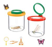 Set di 2 Scatola d'Ingrandimento per Insetti, Scatola per Insetti Bambini con Pinzette in Plastica, Barattolo Osserva Insetti Lenti D'Ingrandiment