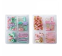 Set di 2 scatole di forniture per ufficio, 1 rosa e 1 multicolore pastello, puntine, graffette, clip e clip, set di cancelleria per ufficio, scuola, telelavoro, regalo