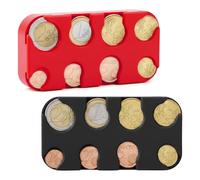 Set di 2 scatole per monete e monete, per auto e taxi, porta monete e monete in plastica, 8 scomparti da 2 euro a 1 centesimo (nero + rosso)