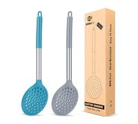Set di 2 Schiumarola Silicone Alta Resistenza Al Calore, senza BPA, antiaderenti, per scolarli e friggere (grigio e blu)