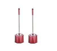 Set di 2 scopini per WC con supporto, scopino in plastica e manico lungo in acciaio inox per una facile pulizia, design poligonale rosso vino, strumenti essenziali per la pulizia del bagno