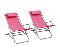 Set di 2 Sdraio Pieghevoli da Esterno, in Acciaio Verniciato con Imbottitura, Design Comodo e Pratico, Poltrona da Esterno, Sedia a Dondolo da Giardino, per Balcone e Giardino, Rosa, 69 x 61 x 94 cm