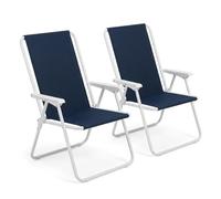 Set di 2 Sedia da Spiaggia con Spalliera Alta Blu da Giardino montagna pic nic Pieghevole Relax outdoor Esterno Leggera e Robusta in Metallo e Tessuto 52x48x86 cm per Campeggio e Mare.