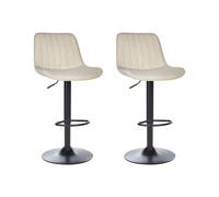 Set di 2 sedie da bar in velluto beige chiaro gambe in acciaio nero senza bracci