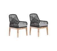 Set di 2 Sedie da Giardino con Struttura di Vimini Nero e Gambe in Legno Olbia