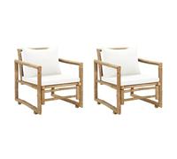 Set di 2 sedie da giardino in bambù con imbottitura e cuscino, comode sedie da giardino per esterni, resistenti alle intemperie, per ore di relax in giardino