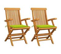 Set di 2 sedie da giardino pieghevoli in legno massello di teak, finemente levigato, con cuscini di seduta verde chiaro, per mobili da giardino e terrazza, sedie resistenti alle intemperie
