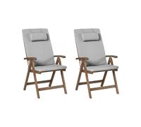Set di 2 sedie da giardino rustiche in legno d'acacia naturale e cuscini grigio