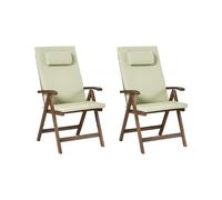 Set di 2 sedie da giardino rustiche in legno d'acacia naturale e cuscini verdi