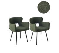 Set di 2 sedie da pranzo bouclè verde scuro e metallo braccioli e schienale con