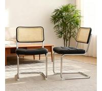 Set di 2 Sedie da Pranzo in Ecopelle e Rattan, Design Moderno, Nero