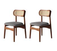 Set di 2 sedie da pranzo Mid-Century, in rattan, con schienale in canna e struttura in legno massello, per cucina, sala da pranzo, caffetteria