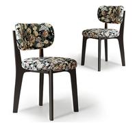 Set di 2 sedie da pranzo moderne di metà secolo, in legno massello, rivestite in pelle/flanella/cotone/lino, imbottitura in spugna ad alta densità, schienale ergonomico curvo per il massimo comfort