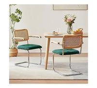 Set di 2 sedie da pranzo moderne Mid-Century in rattan, con braccioli, seduta in velluto e schienale intrecciato, eleganti sedie laterali per sala da pranzo e cucina, altezza 65 cm, disponibile in