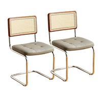 Set di 2 sedie da pranzo moderne MidCentury in rattan con gambe in metallo, imbottite in pelle, ideali per cucina e sala da pranzo, comodo schienale (60 x 41 x)