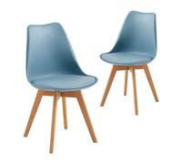 Set di 2 sedie da pranzo moderne scandinave con schienale ergonomico, gambe in faggio naturale certificato SGS, colore azzurro, perfette per cucina, ufficio, camera da letto, arredamento